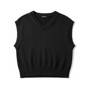 H&M Men's Sweater Vest Size M Black 100% Cotton Relaxed Fit V Neck